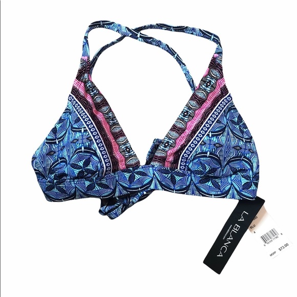 La Blanca Realist Bikini Top Cross Back Blue NWT - Picture 2 of 11